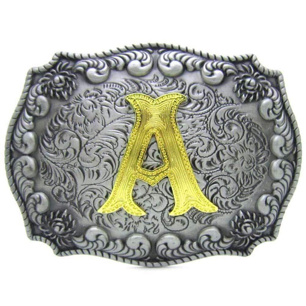 9957 Western Belt Buckle Initial Letters ABCDEFG to Y-Cowboy Rodeo Silver